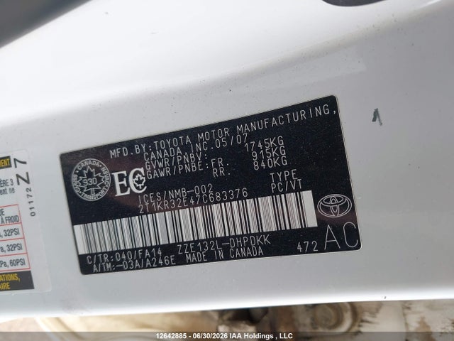 Продаж на аукціоні авто 2007 Toyota Corolla Matrix Xr, vin: 2T1KR32E47C683376, номер лоту: 12642885