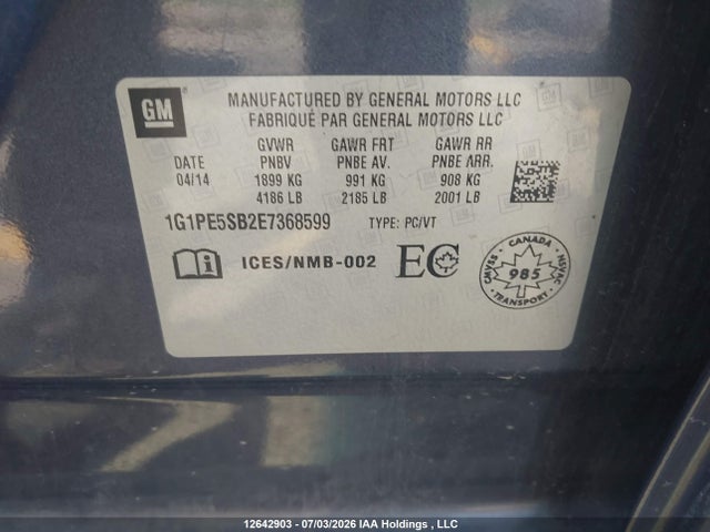 Продажа на аукционе авто 2014 Chevrolet Cruze 2lt, vin: 1G1PE5SB2E7368599, номер лота: 12642903