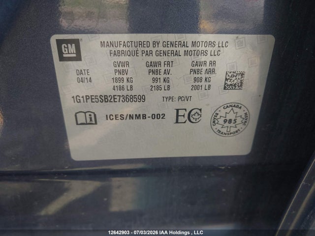 Продажа на аукционе авто 2014 Chevrolet Cruze 2lt, vin: 1G1PE5SB2E7368599, номер лота: 12642903