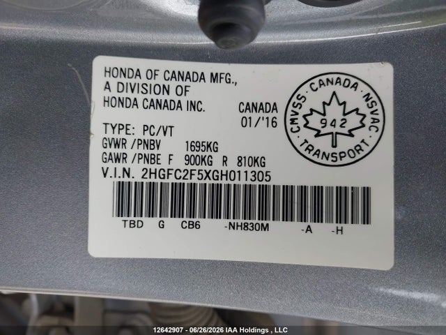 Honda Civic Lx 2016 2HGFC2F5XGH011305 Image 9