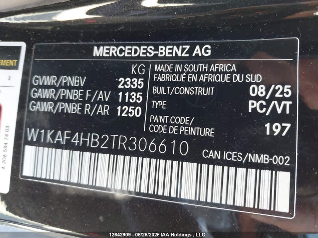 Aukcja sprzedaży 2026 Mercedes-benz C 300 300, vin: W1KAF4HB2TR306610, numer aukcji: 12642909