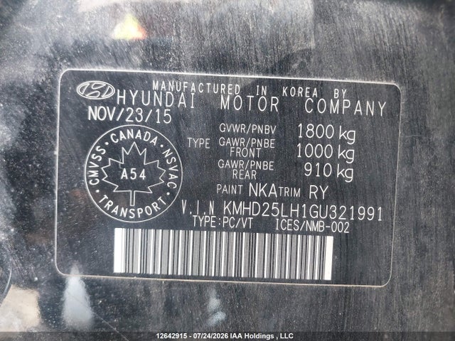 12642915 :رقم المزاد ، KMHD25LH1GU321991 vin ، 2016 Hyundai Elantra Gt مزاد بيع