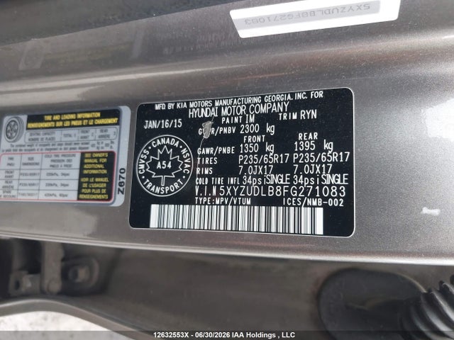 Aukcja sprzedaży 2015 Hyundai Santa Fe Sport 2.4 Luxury, vin: 5XYZUDLB8FG271083, numer aukcji: 12632553