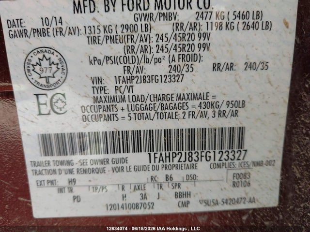 Ford Taurus Limited 2015 1FAHP2J83FG123327 Image 19