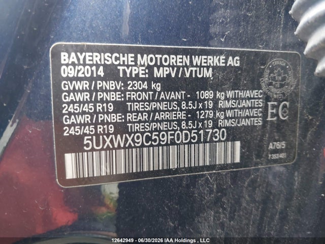 5UXWX9C59F0D51730 BMW X3 Xdrive28i