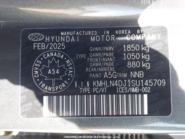 Aukcja sprzedaży 2025 Hyundai Elantra Luxury Hybrid, vin: KMHLN4DJ1SU145709, numer aukcji: 12642950