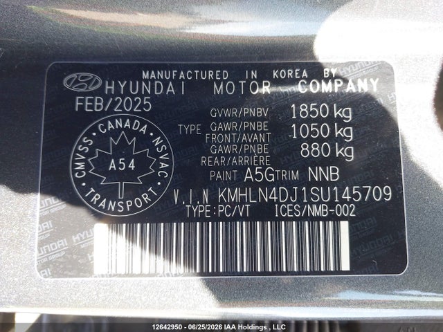 Aukcja sprzedaży 2025 Hyundai Elantra Luxury Hybrid, vin: KMHLN4DJ1SU145709, numer aukcji: 12642950