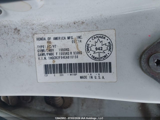 Honda Accord 2014 1HGCR2F94EA810156 Image 9