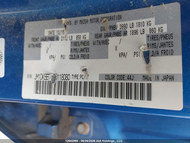 12642966 :رقم المزاد ، JM1DKBB74G0118080 vin ، 2016 Mazda Cx-3 Sport مزاد بيع