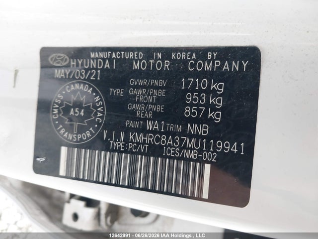 Aukcja sprzedaży 2021 Hyundai Venue Sel/denim, vin: KMHRC8A37MU119941, numer aukcji: 12642991