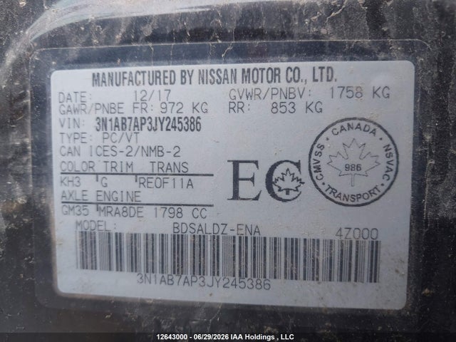 Nissan Sentra 2018 3N1AB7AP3JY245386 Image 9