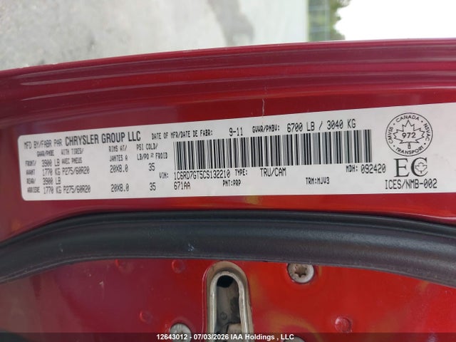 Продажа на аукционе авто 2012 Dodge Ram 1500 Slt, vin: 1C6RD7GT5CS132210, номер лота: 12643012