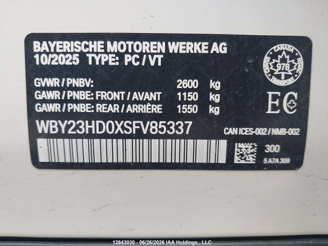 Продажа на аукционе авто 2025 Bmw I4 Edrive40 Gran Coupe, vin: WBY23HD0XSFV85337, номер лота: 12643030
