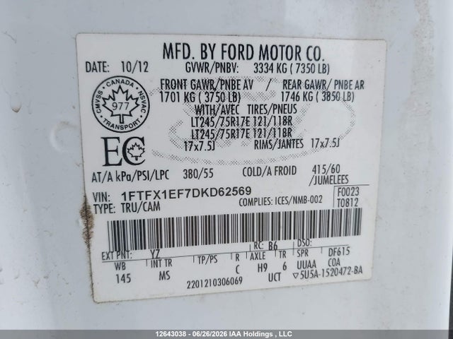 Продаж на аукціоні авто 2013 Ford F150 Super Cab, vin: 1FTFX1EF7DKD62569, номер лоту: 12643038