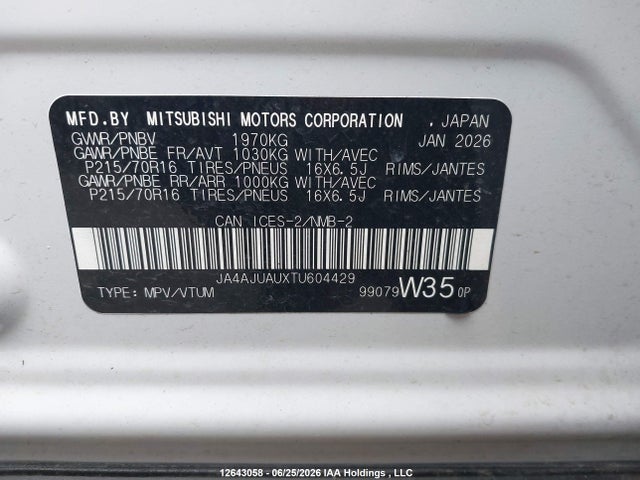 Продажа на аукционе авто 2026 Mitsubishi Rvr Es, vin: JA4AJUAUXTU604429, номер лота: 12643058