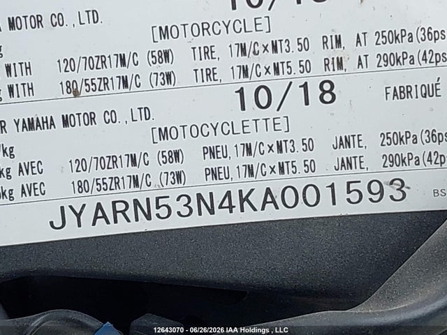 Yamaha MT09 2019 JYARN53N4KA001593 Image 10