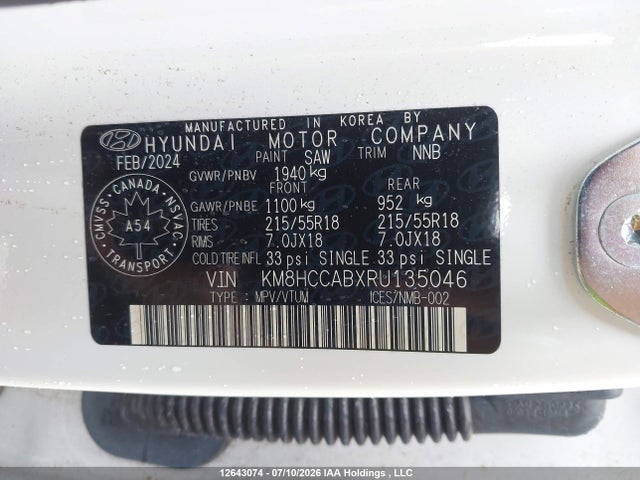 Продаж на аукціоні авто 2024 Hyundai Kona 2.0l Preferred With Trend Package, vin: KM8HCCABXRU135046, номер лоту: 12643074