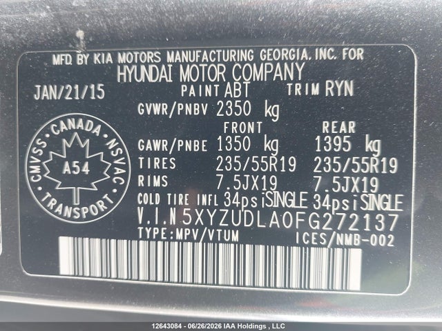 Продаж на аукціоні авто 2015 Hyundai Santa Fe Sport 2.0t Se, vin: 5XYZUDLA0FG272137, номер лоту: 12643084