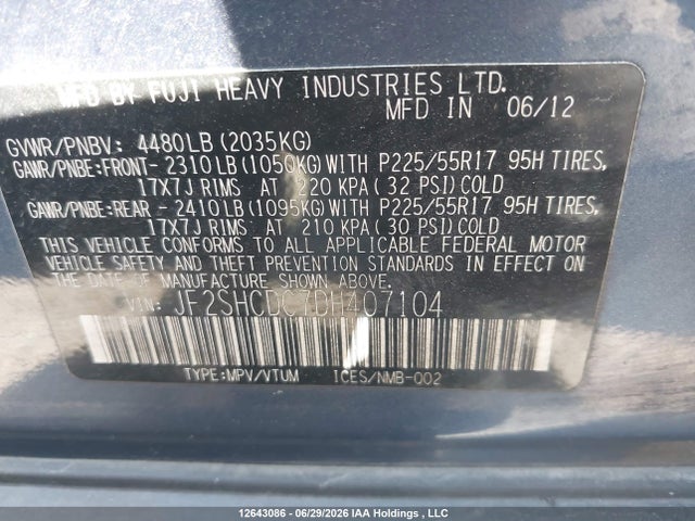 Aukcja sprzedaży 2013 Subaru Forester, vin: JF2SHCDC7DH407104, numer aukcji: 12643086