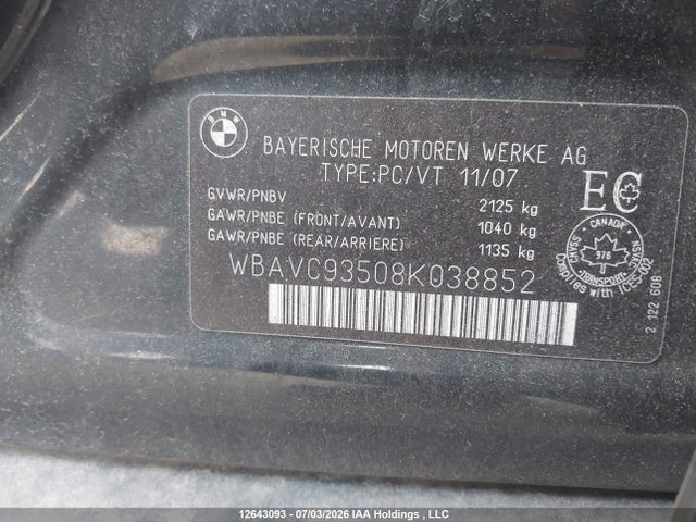 Продажа на аукционе авто 2008 Bmw 328xi, vin: WBAVC93508K038852, номер лота: 12643093