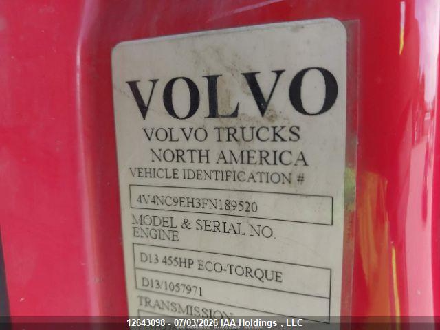 2015 Volvo Vn L მანქანა იყიდება აუქციონზე, vin: 4V4NC9EH3FN189520, აუქციონის ნომერი: 12643098