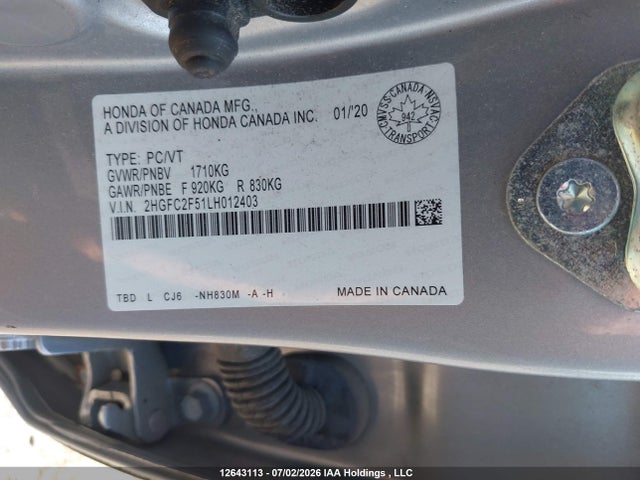 Honda Civic Lx 2020 2HGFC2F51LH012403 Image 9