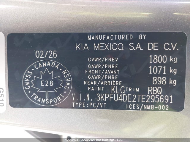 12643133 :رقم المزاد ، 3KPFU4DE2TE295691 vin ، 2026 Kia K4 Ex مزاد بيع