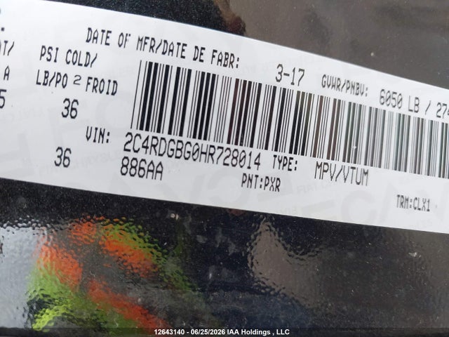 2C4RDGBG0HR728014 Dodge Grand Caravan Cvp/sxt