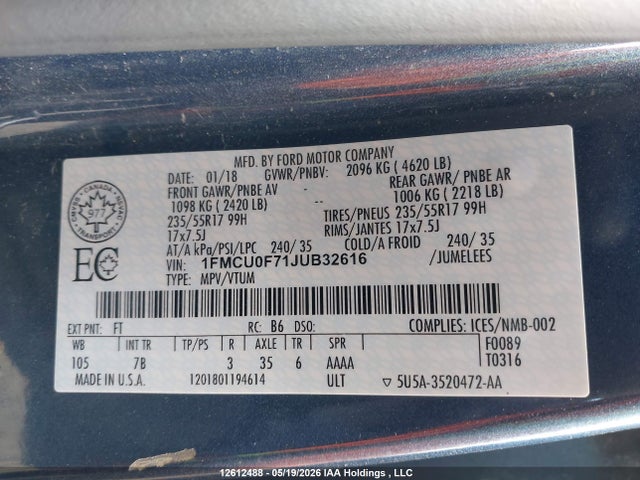 Ford ESCAPE S 2018 1FMCU0F71JUB32616 Image 9