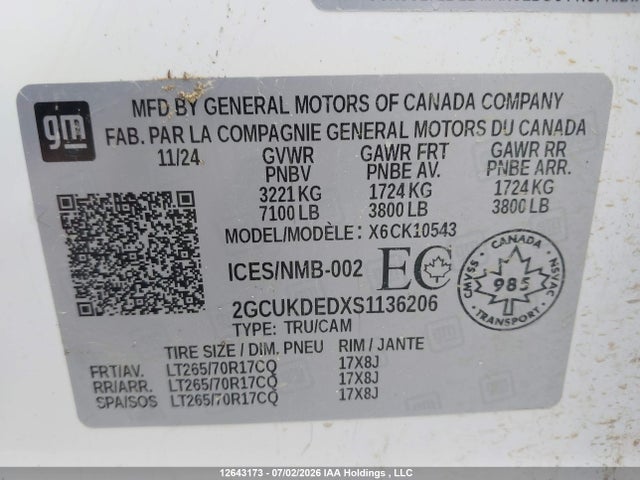 2GCUKDEDXS1136206 Chevrolet Silverado K1500 Lt