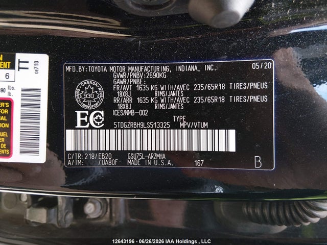 Toyota Highlander Xle 2020 5TDGZRBH9LS513325 Image 9