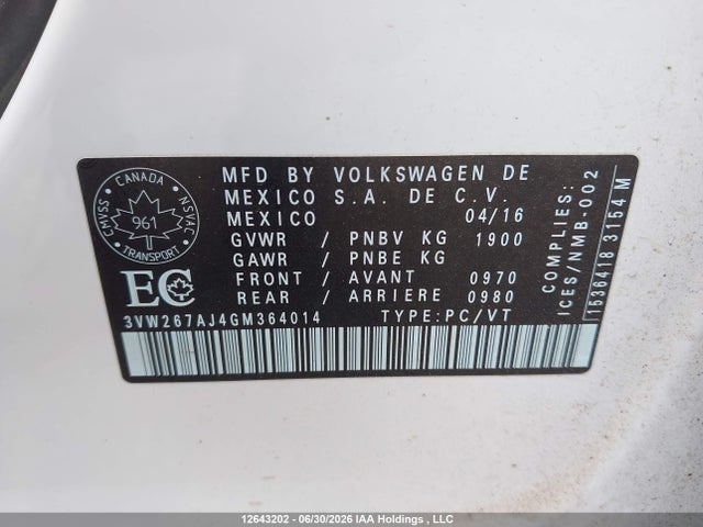 Volkswagen Jetta 2016 3VW267AJ4GM364014 Image 9