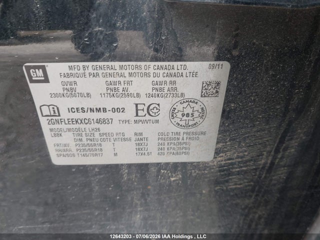 Aukcja sprzedaży 2012 Chevrolet Equinox Lt, vin: 2GNFLEEKXC6146837, numer aukcji: 12643203