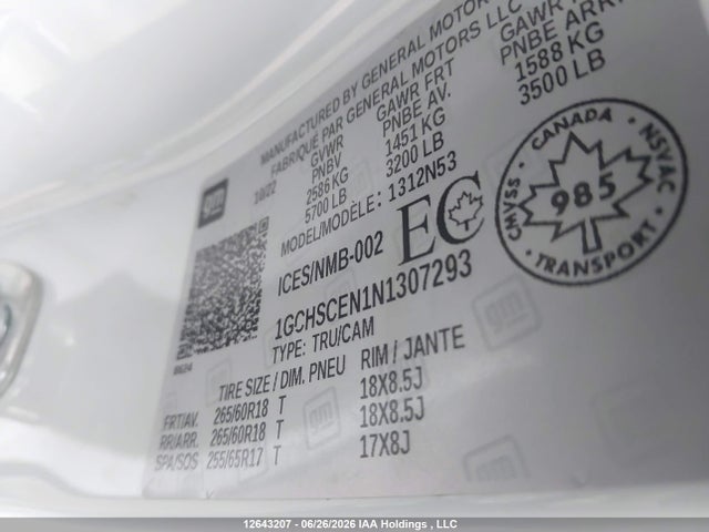 12643207 :رقم المزاد ، 1GCHSCEN1N1307293 vin ، 2022 Chevrolet Colorado Lt مزاد بيع