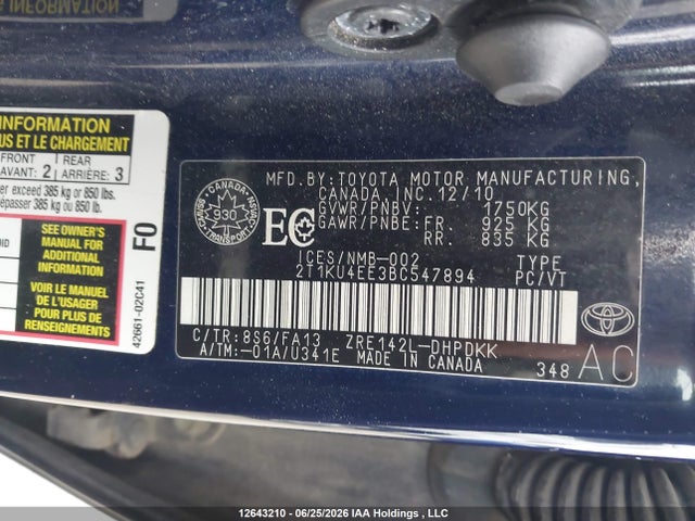 Aukcja sprzedaży 2011 Toyota Corolla Matrix, vin: 2T1KU4EE3BC547894, numer aukcji: 12643210