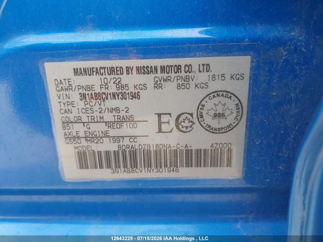 Nissan SENTRA SV 2022 3N1AB8CV1NY301946 Image 9