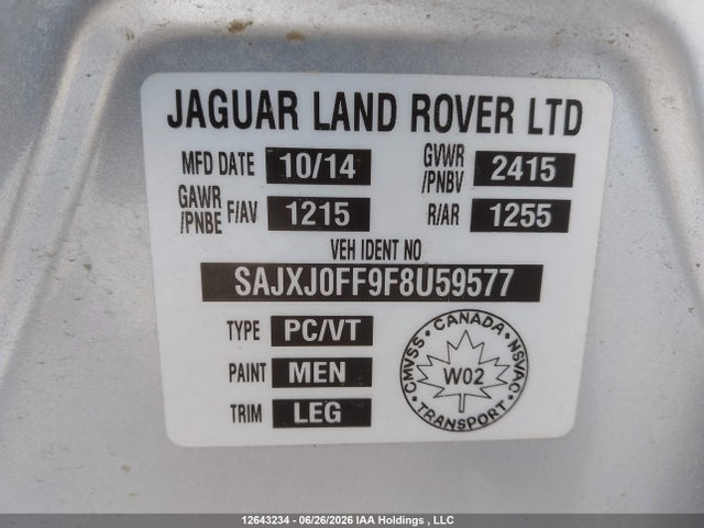 Aukcja sprzedaży 2015 Jaguar Xf Luxury/sport, vin: SAJXJ0FF9F8U59577, numer aukcji: 12643234