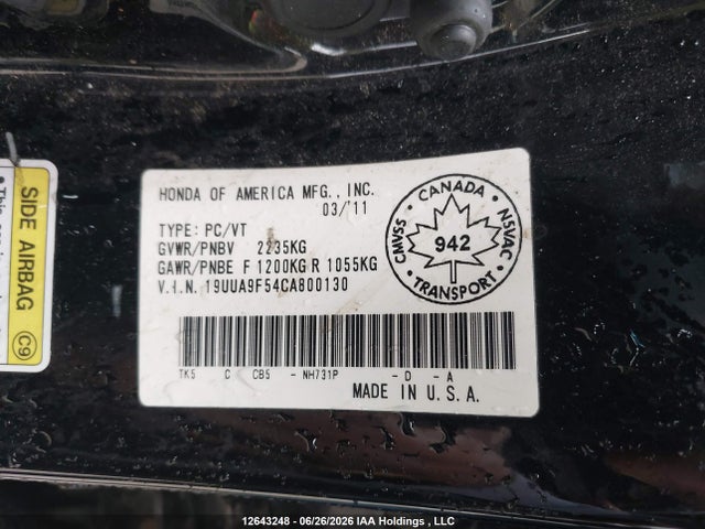 Aukcja sprzedaży 2012 Acura Tl, vin: 19UUA9F54CA800130, numer aukcji: 12643248