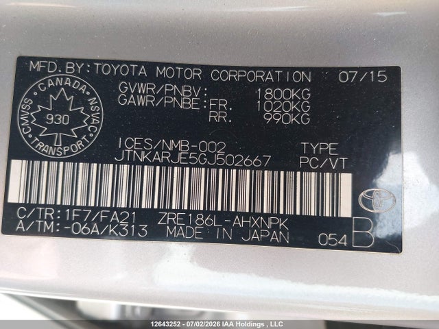 JTNKARJE5GJ502667 Toyota SCION IM
