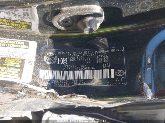 Toyota COROLLA SE 2018 2T1BURHE0JC088167 Image 9
