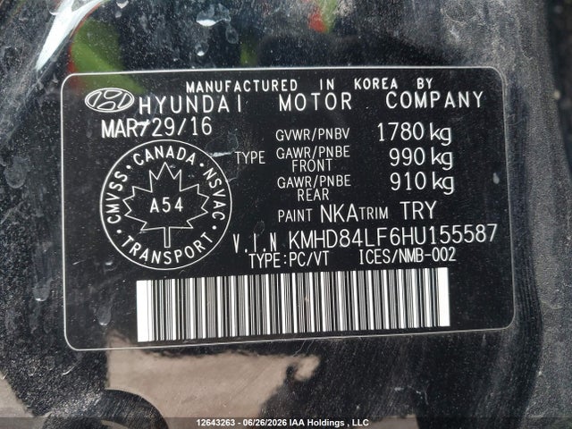Aukcja sprzedaży 2017 Hyundai Elantra Gl, vin: KMHD84LF6HU155587, numer aukcji: 12643263
