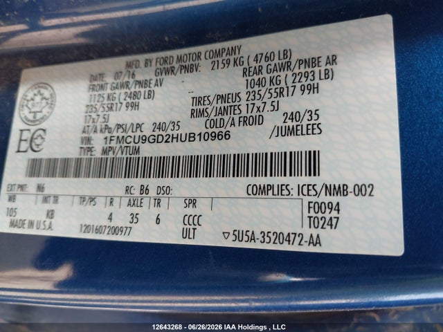Ford ESCAPE SE 2017 1FMCU9GD2HUB10966 Image 18