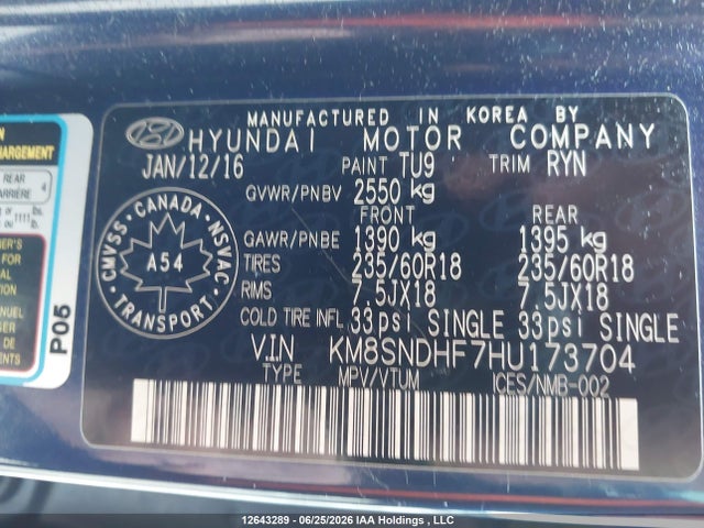 Продаж на аукціоні авто 2017 Hyundai Santa Fe Xl Luxury, vin: KM8SNDHF7HU173704, номер лоту: 12643289