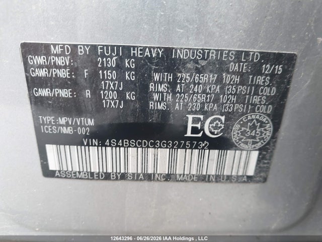 Subaru Outback 2.5i Touring Package 2016 4S4BSCDC3G3275732 Image 18