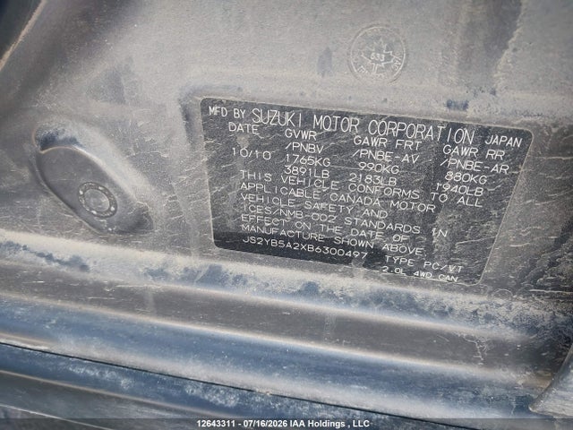 Продаж на аукціоні авто 2011 Suzuki Sx4 Jx, vin: JS2YB5A2XB6300497, номер лоту: 12643311