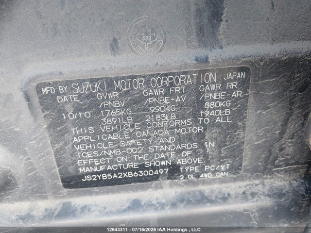 Продаж на аукціоні авто 2011 Suzuki Sx4 Jx, vin: JS2YB5A2XB6300497, номер лоту: 12643311