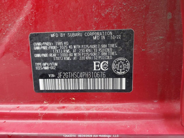 JF2GTHSC4PH310676 Subaru Crosstrek Outdoor