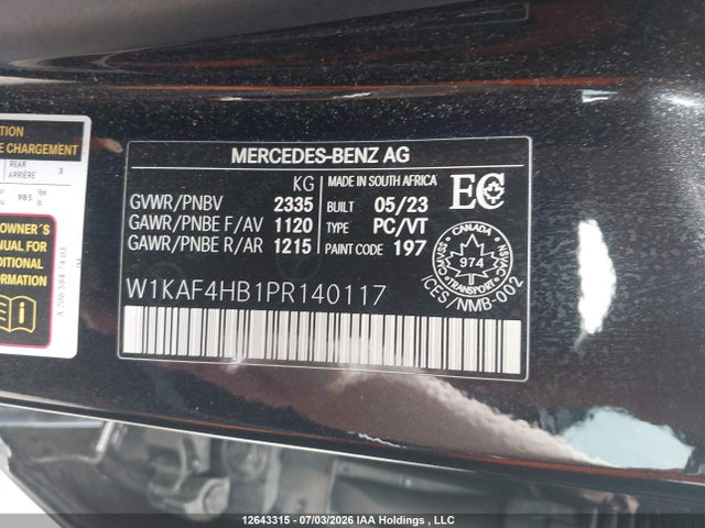 2023 Mercedes-benz C 300 4matic მანქანა იყიდება აუქციონზე, vin: W1KAF4HB1PR140117, აუქციონის ნომერი: 12643315