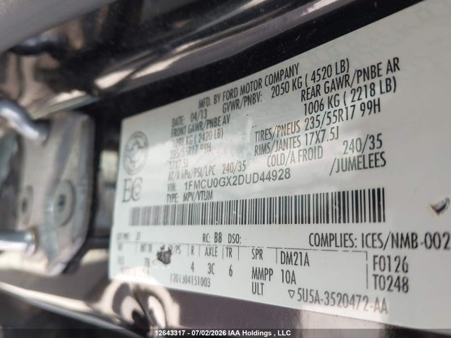 Продажа на аукционе авто 2013 Ford Escape Se, vin: 1FMCU0GX2DUD44928, номер лота: 12643317