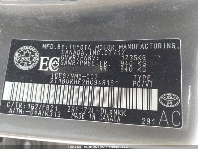 Toyota Corolla 2017 2T1BURHE2HC948161 Image 18